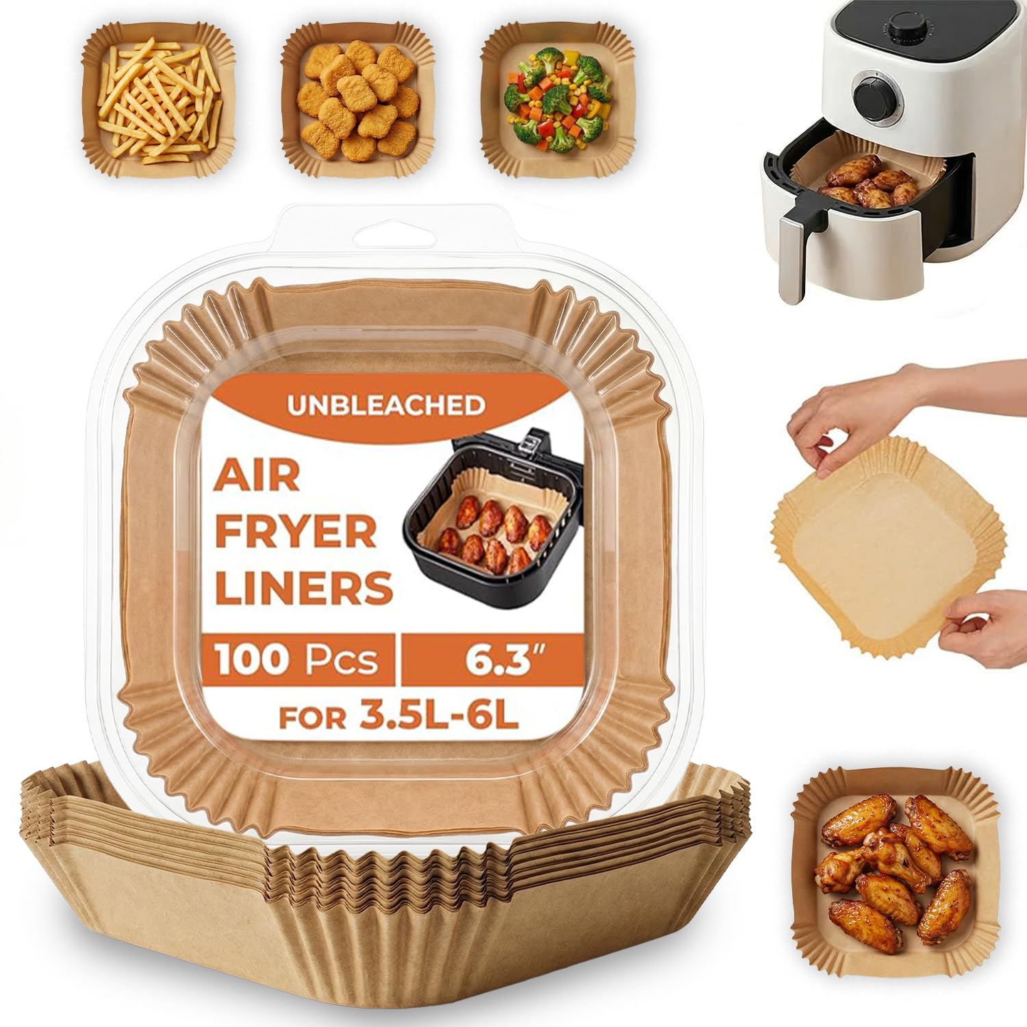 Roe Tenpo Air Fryer Liners, 100Pcs Disposable Baking Parchment Paper, Non-Stick & Greaseproof, Air Fryer Accessories for Ninja ON400UK AF140UK SL300UK, COSORI, Tefal, Russell Hobbs Air Fryer