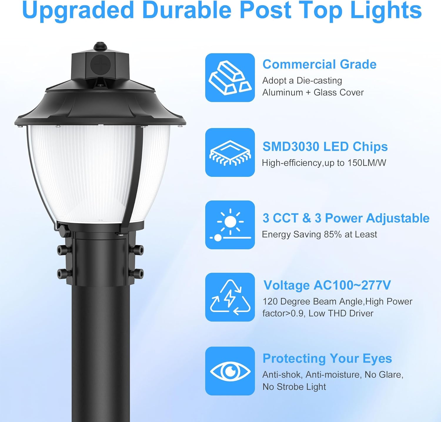 BBESTLED LED Post Top Light, 80W 60W 48W Adjustable LED Pole Area Lights with Dusk to Dawn Photocell, 3/4/5000K, ETL DLC Listed Outdoor Post Lights for Garden Yard, IP65 Waterproof AC100-277V