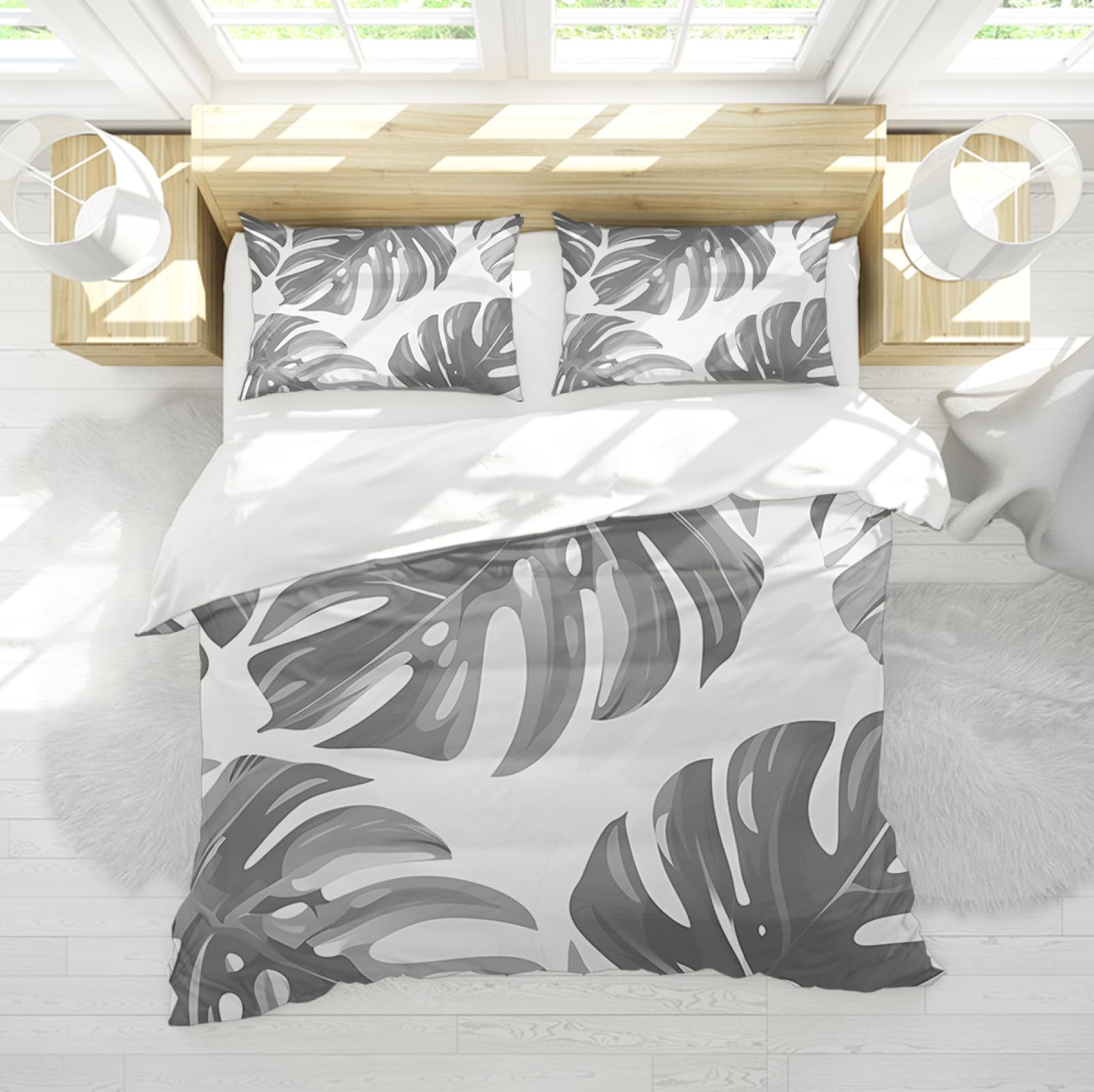 Housse de couette respirante feuilles de palmier parure de lit légère avec zip