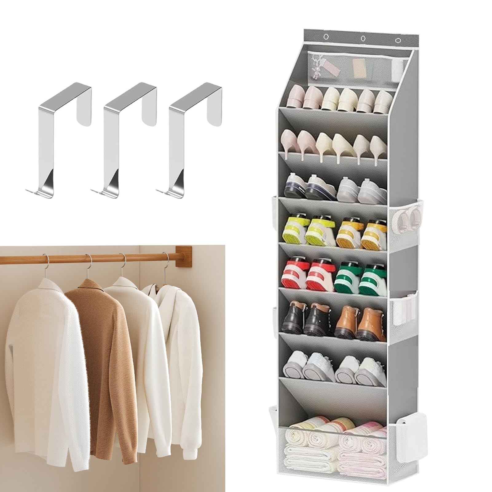Rangement pour placard et organisateur de chaussures pour porte 16 à 24 paires gain de place