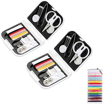 2 Pack Mini Sewing Kit Portable Sewing Supplies for Home Traveler, Adults, Beginner, Emergency, Contains Scissors, Threads, Needles White