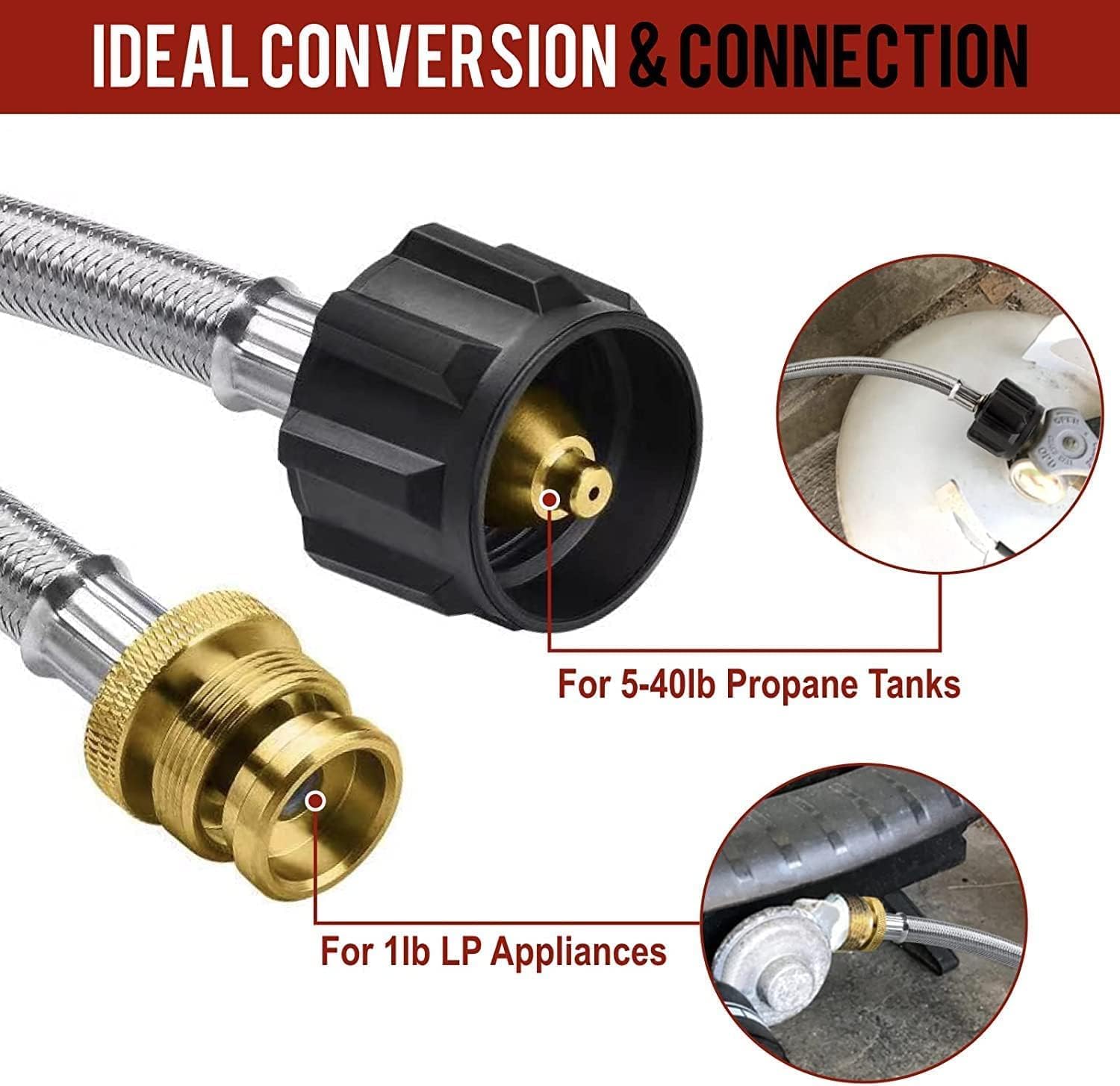 GasXpert Propane Hose, 12FT Propane Adapter 1lb to 20lb, Propane Adapter Hose, Propane Tank Adapter, fit for Weber/Coleman/Blackstone Grill, Buddy Heater, Smoker, Griddle, Camping Stove, Fire Pit
