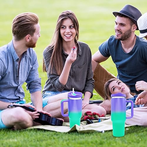 Miniatura 7 de Vaso de 40 onzas con asa y tapa con pajilla, taza de viaje aislada al vacío de doble pared de acero inoxidable con funda de silicona, taza de