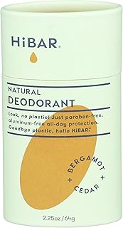 HiBAR - Bergamot & Cedar Plastic Free Deodorant - Natural Deodorant - All-Day Protection - With Sunflower Seed Wax, Rice Bran & Shea Butter - Plastic, Paraben & Aluminum-Free - Vegan