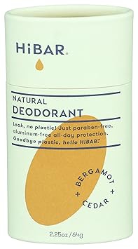 HiBAR - Bergamot & Cedar Plastic Free Deodorant - Natural Deodorant - All-Day Protection - With Sunflower Seed Wax, Rice Bran & Shea Butter - Plastic, Paraben & Aluminum-Free - Vegan