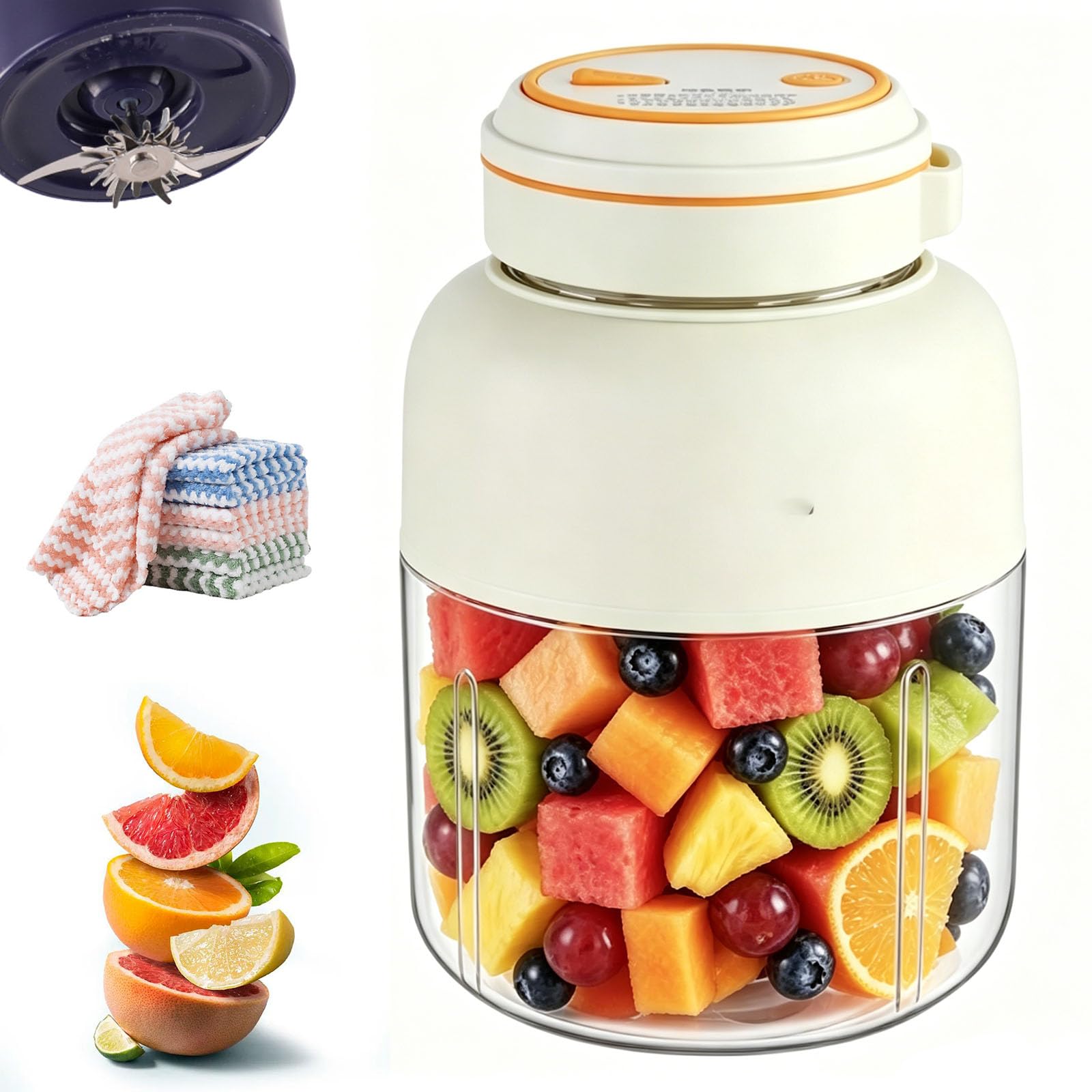 Przenośna bezprzewodowa sokowirówka 180 W z 38 ostrzami, duża pojemność, przenośny blender, bezpieczny dla żywności, osobisty blender do owoców, warzyw, smoothie (biały, 1300 ml)
