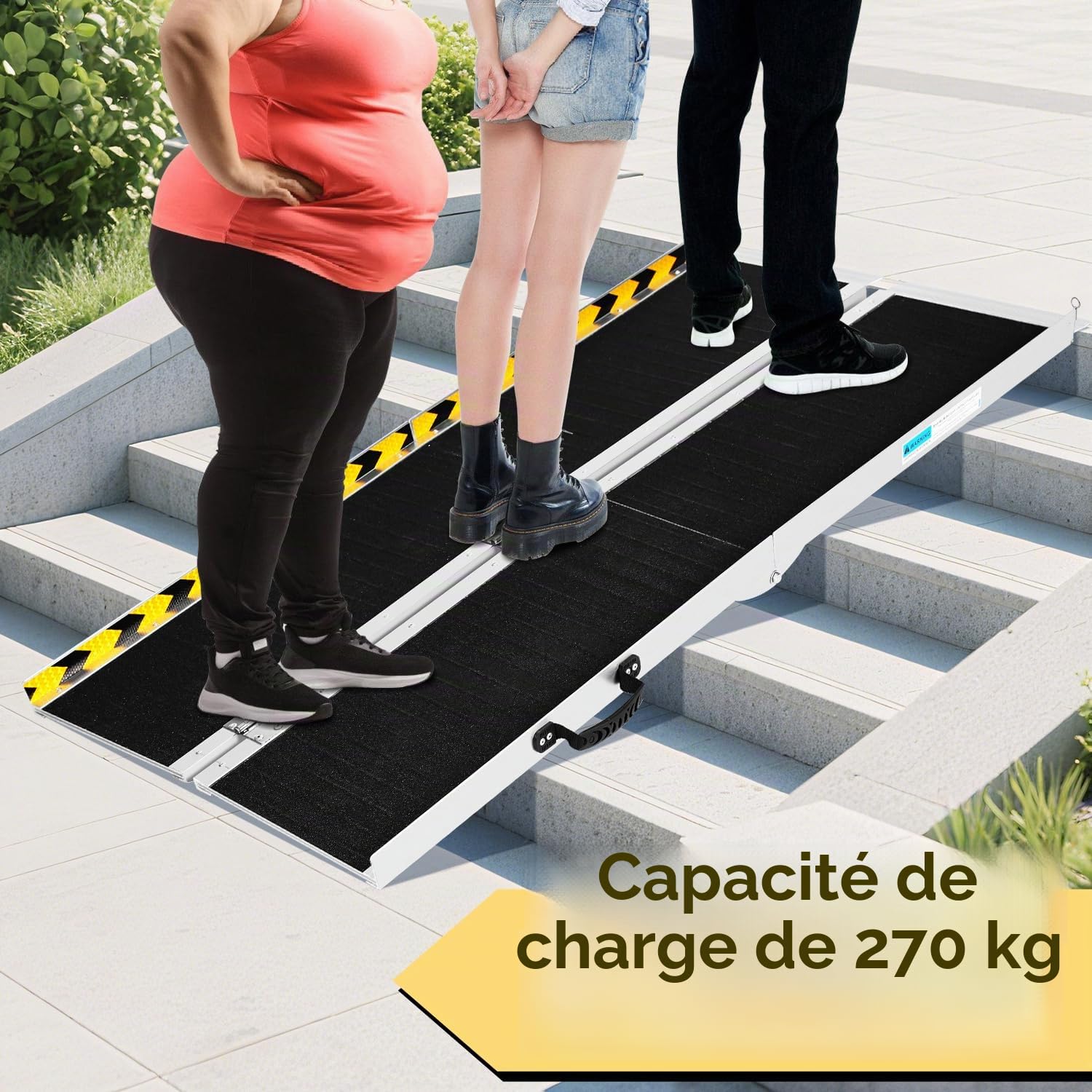 Rampe de fauteuil roulant pliable 152 cm, rampe pour fauteuil roulant, en aluminium, antidérapante, rail d'accès mobile, charge maximale 270 kg, rampe pliante pour escaliers, marches