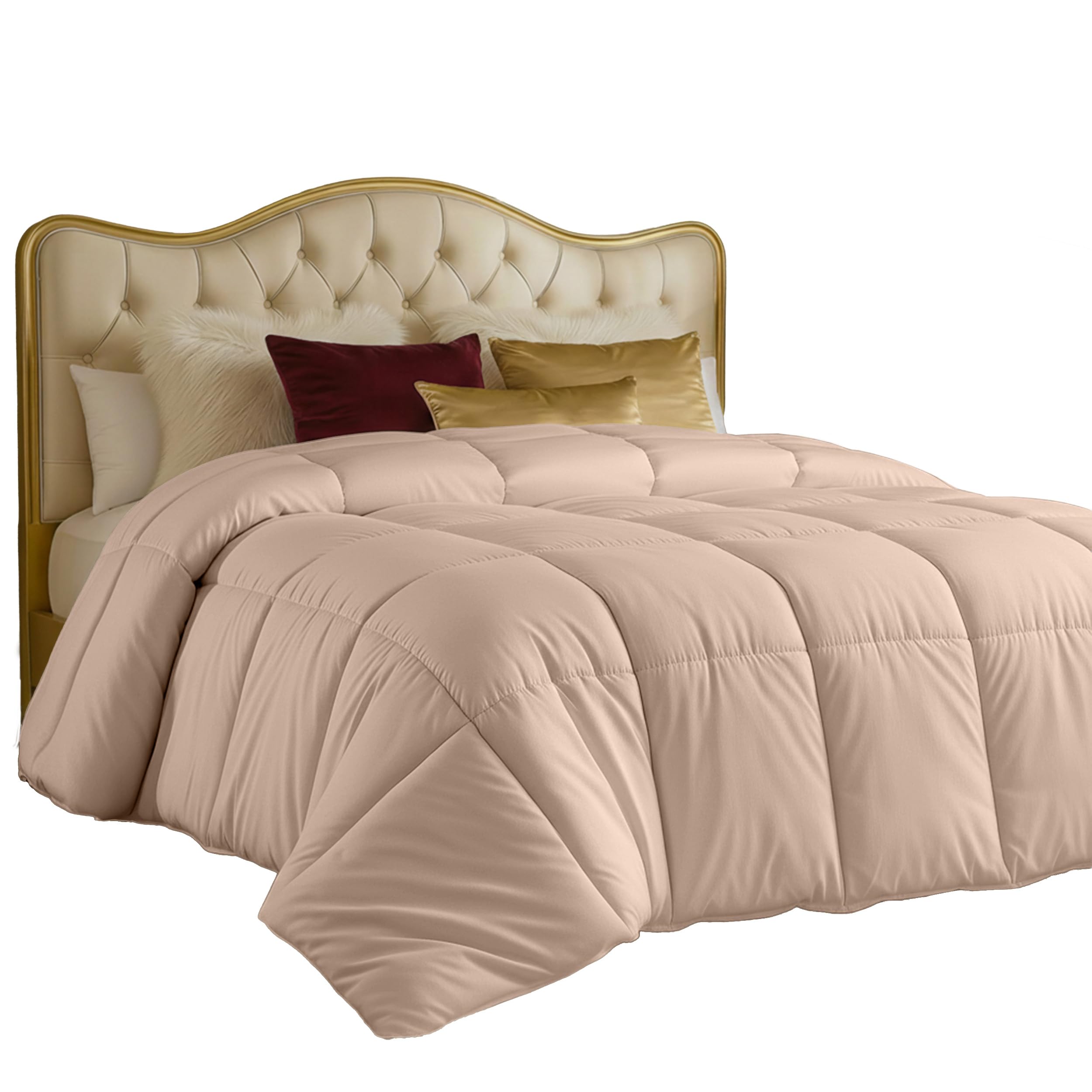 Utopia Bedding All Season 250 GSM Comforter - Plush Siliconized Fiberfill Comforters - Box Stitched (Beige, Queen)