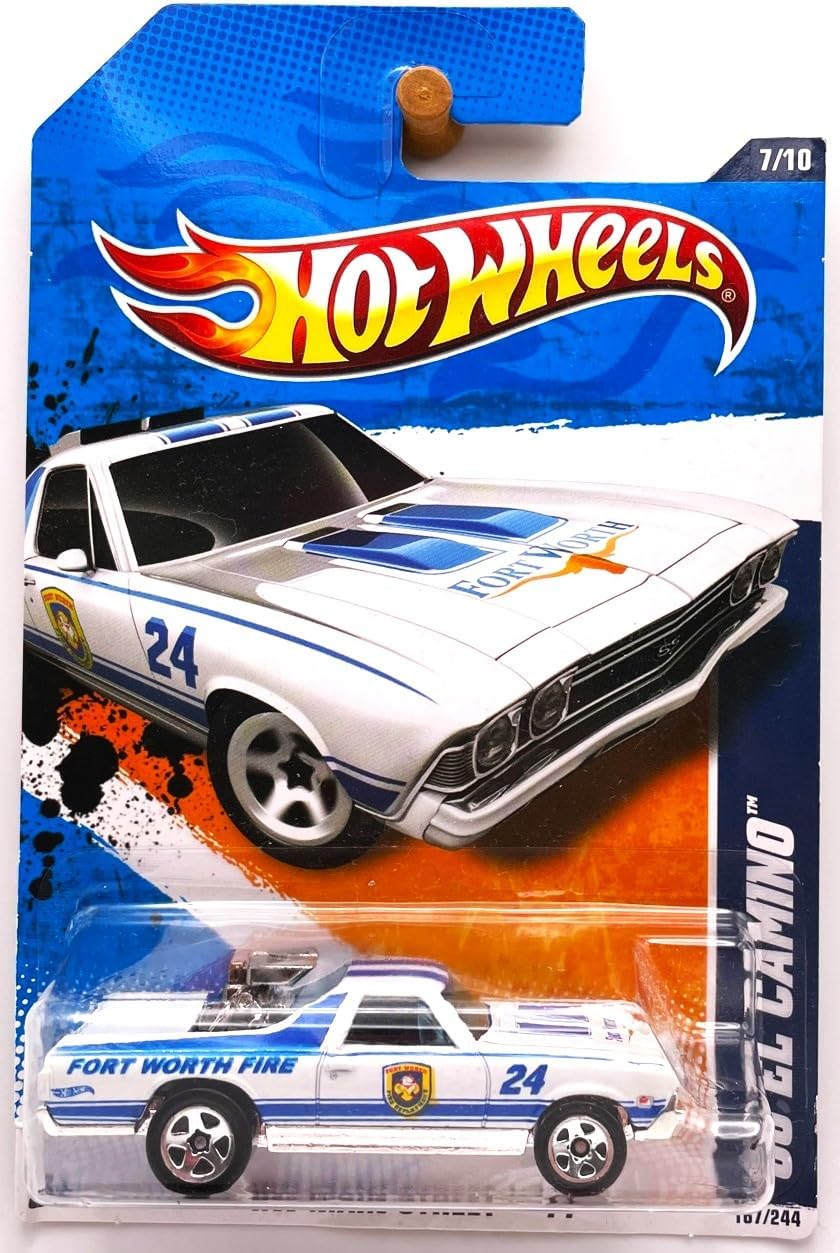 Hot Wheels 2011 '' '68 EL CAMINO " HW MAIN STREET '11 - 7 of 10 - 167/244 White with 'FORT WORTH FIRE' on rear Quarterpanel & hood.Fort Worth emblem on door.Blower engine behind cab & Tonneau Cover