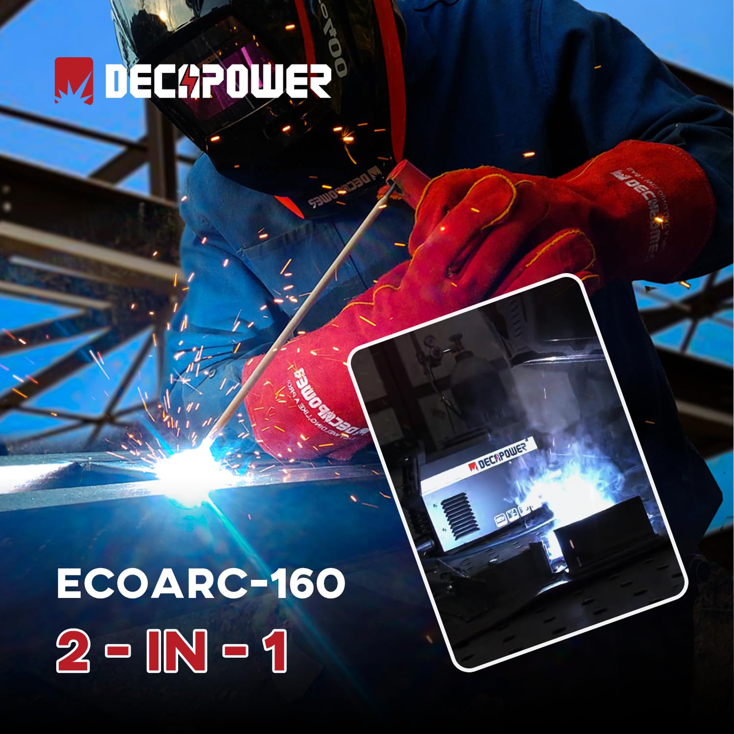 Decapower, ECOARC Saldatrice ad arco da 160 A, inverter MMA, saldatore portatile con schermo, per utilizzo casalingo (confezione da 1)
