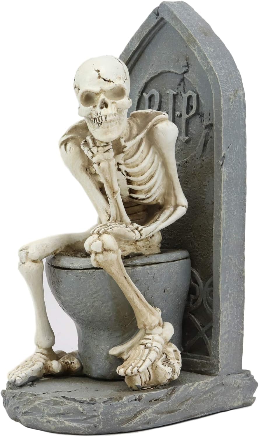 Ebros Rest in Peace Constipated Skeleton Sitting On Graveyard Toilet in Le Penseur Thinker Pose Statue 8.75" H Halloween Ossuary Macabre Decor Collectible Figurine