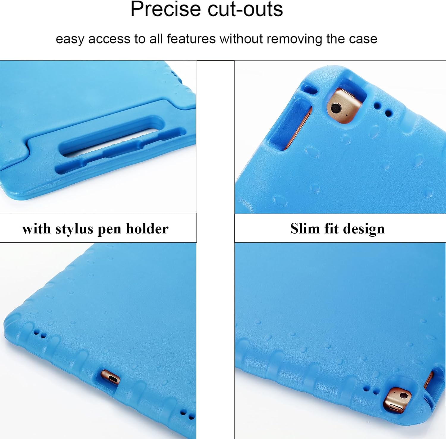 Kids Case for Apple iPad Pro 12.9 inch 2017/2015 Release (2nd/1st Generation) with Pencil Holder & Rotating Kickstand & Swivel Handle Soft EVA Foam Shockproof Rugged Folio Stand Cover, Blue