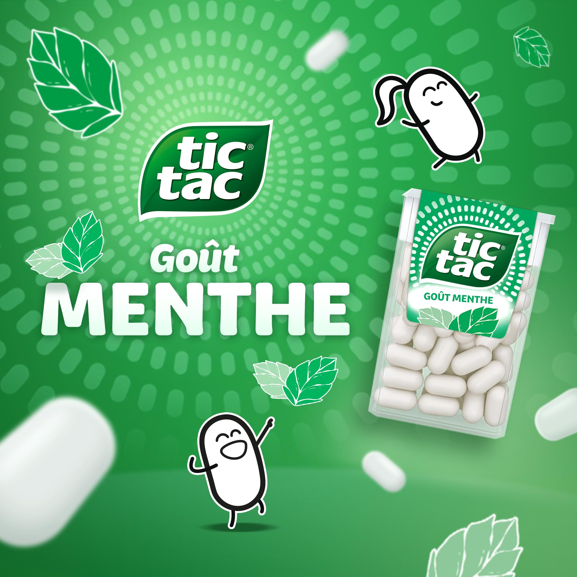 TicTac Goût Menthe - Bonbons frais sucrés à la Menthe - Format de Poche - 24 boites x 18g