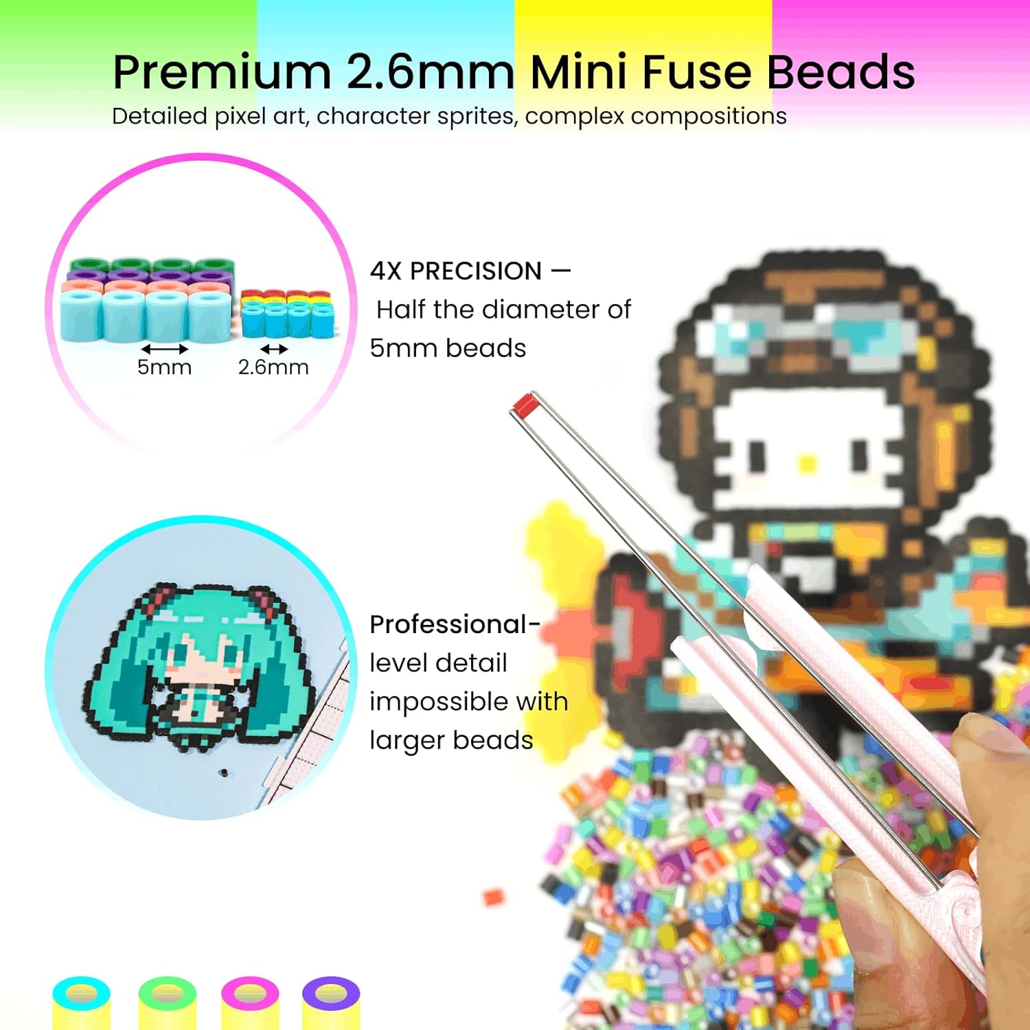 PixieCraft 50000 2.6mm Mini Fuse Beads Kit, 120 Colors PixieBeads, 131 pcs Set with Mini Iron, Pegboards, Trays, Storage Box & Tools for Pixel Art, Creative Projects & Handmade Gifts for Kids, Adults