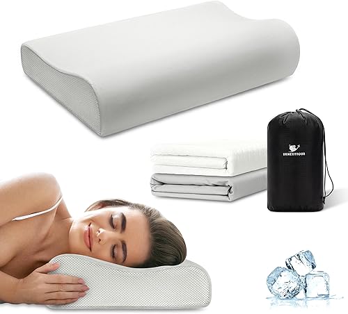urnexttour Almohada cervical para aliviar el dolor de cuello, almohadas de espuma viscoelástica de contorno para dormir, almohada de cama con dos