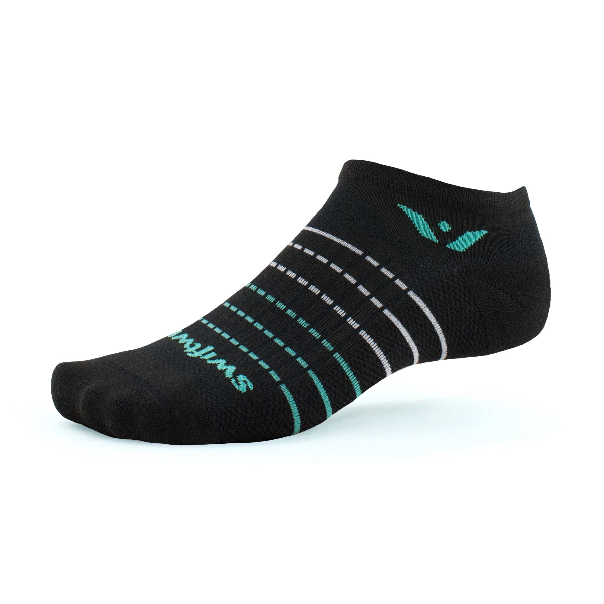 Swiftwick- ASPIRE ZERO Running &amp; Cycling Socks (Stripe Black Aqua, X-Large)