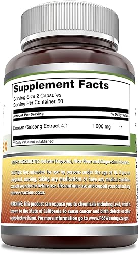 Miniatura 5 de Amazing Formulas Complejo de ginseng de 1000 mg de extracto de ginseng coreano 41, suplemento de 120 cápsulas  Sin OMG  Sin gluten  Fabricado en