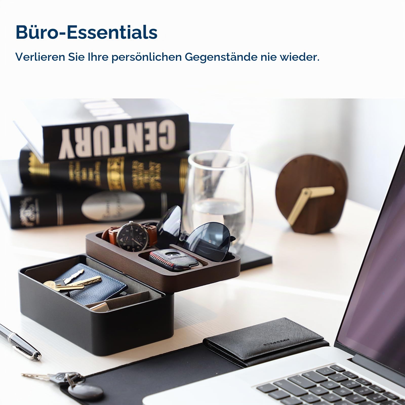 mordeco REVOV Tablett-Box, EDC Valet Tray Box mit authentischem Holz-Magnet-Drehdeckel, Büro-Schreibtisch-Organizer, Bürobedarf-Organizer, minimalistische Dekoration, EDC-Ausrüstungs-Organizer,