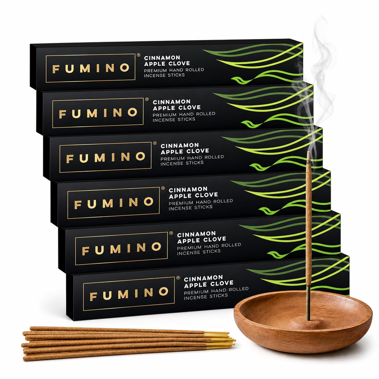 Fumino Black Incense Sticks Cinnamon Apple Clove 84 Pack 6 Boxes - Handmade Low-Smoke