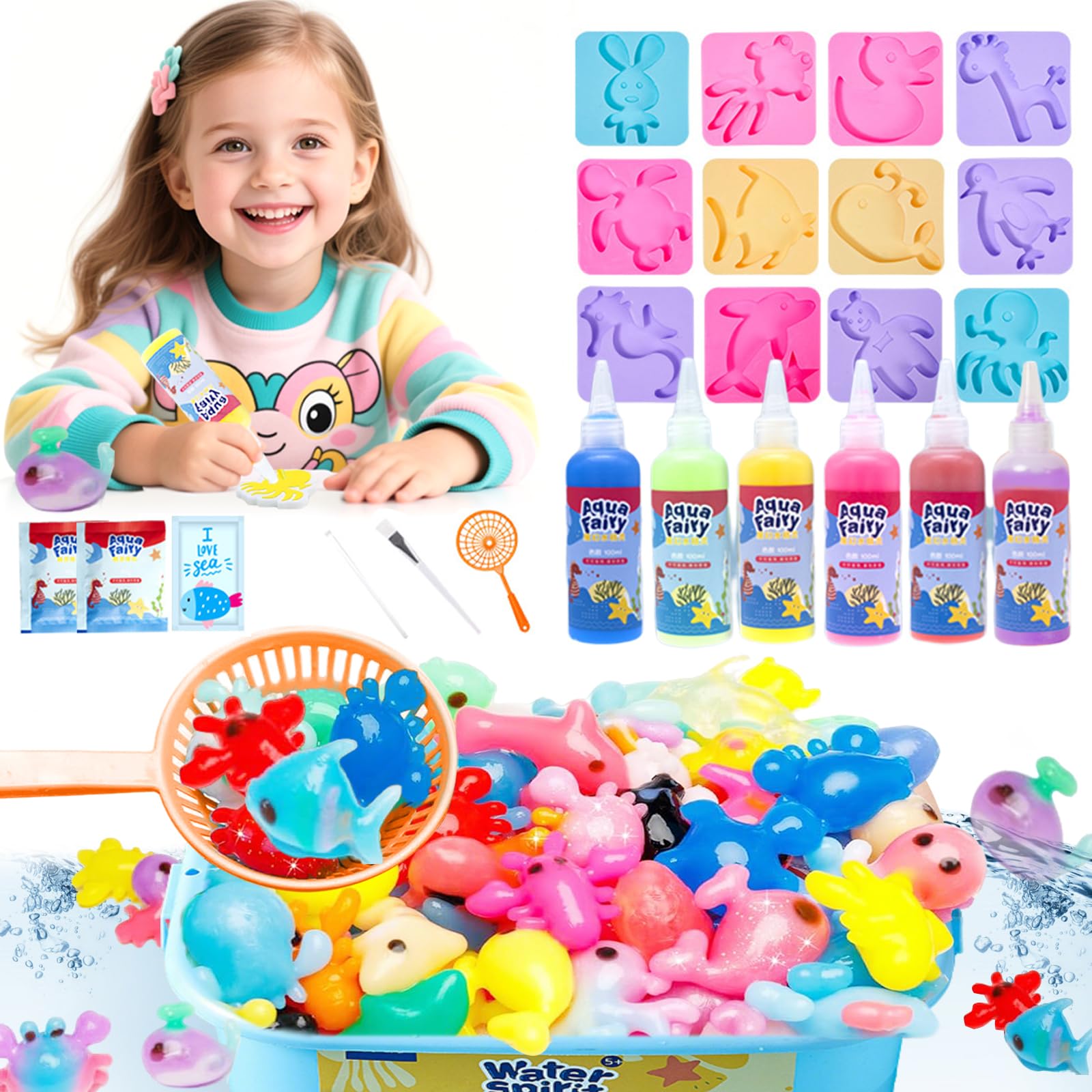 Balakaka Magic Water Elf con 6 Gel de Colores, 3D Coloridos Juguetes de Criaturas Marinas con Molde, DIY Creativos Geles MƔgicos para NiƱos 3+ AƱos