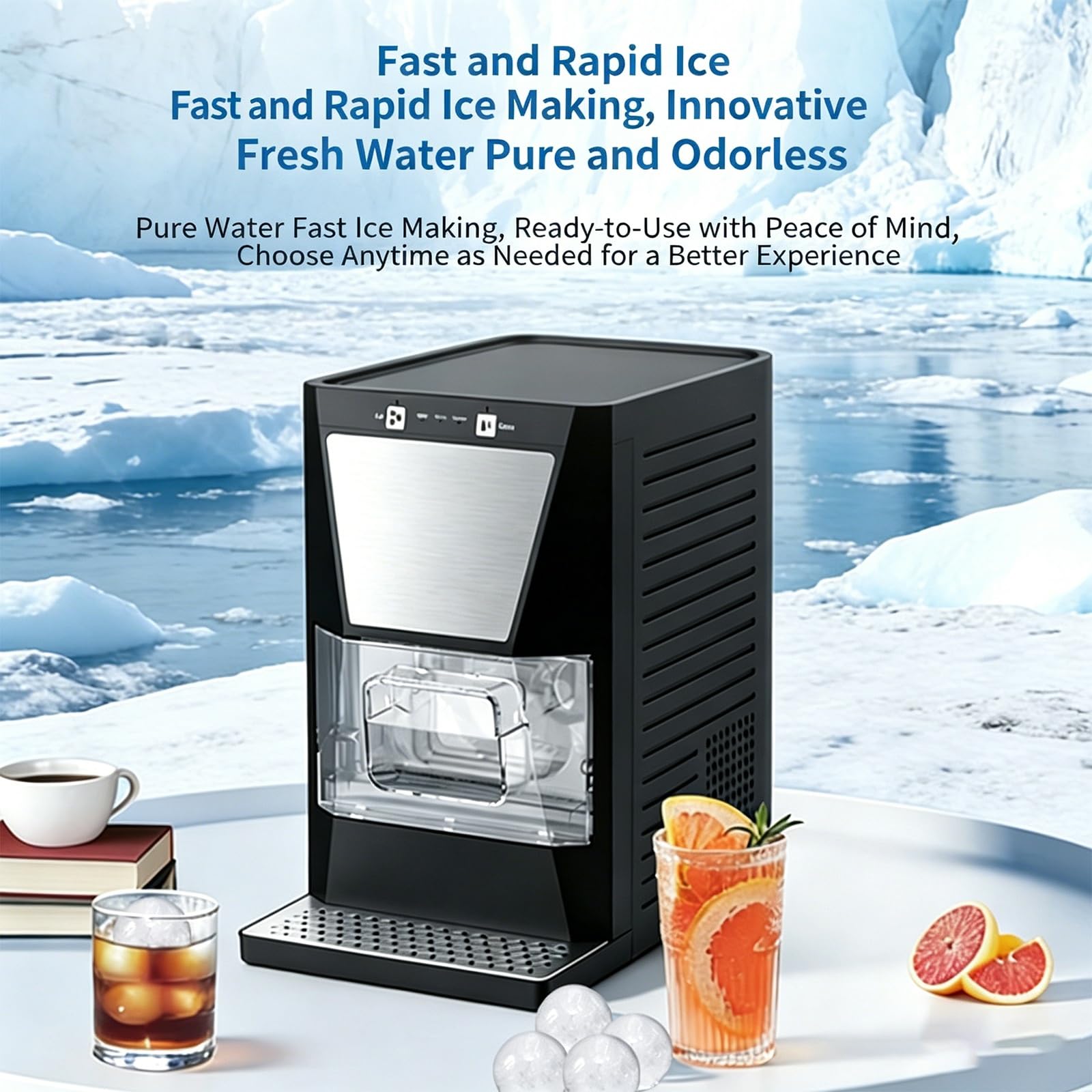 Macchina per il ghiaccio automatica, per sfere di ghiaccio trasparenti da 5 cm con finestra trasparente, serbatoio dell'acqua da 1,2 litri, autopulente, produce 42 sfere di ghiaccio al giorno per