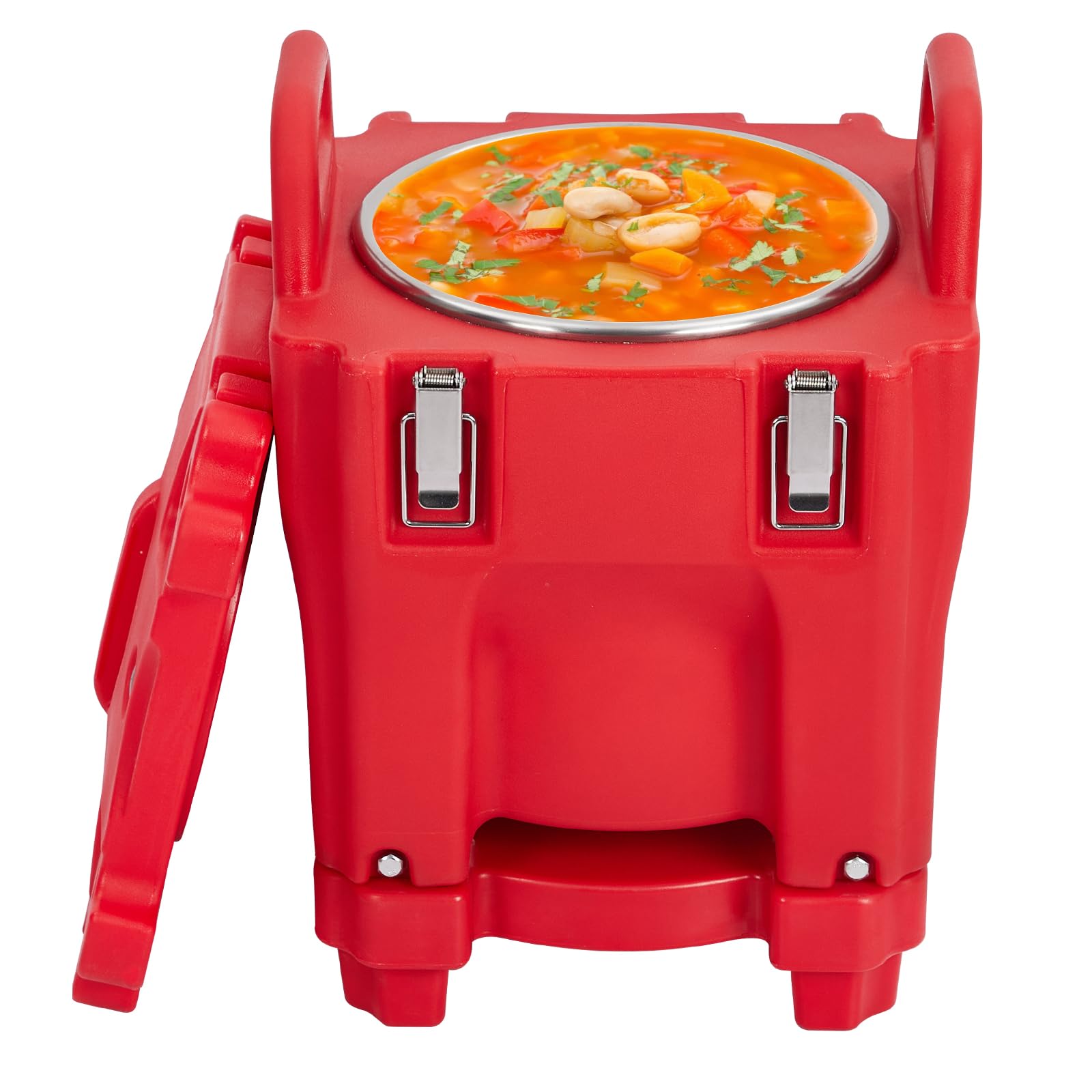 Takywep Insulated Food Pan Carrier -Top Load, Includes Spoon, Wheel and Lock, 20L Capacity, Stainless Steel Liner, Portable for Catering, Family Gathering, Canteen, Restaurant Red