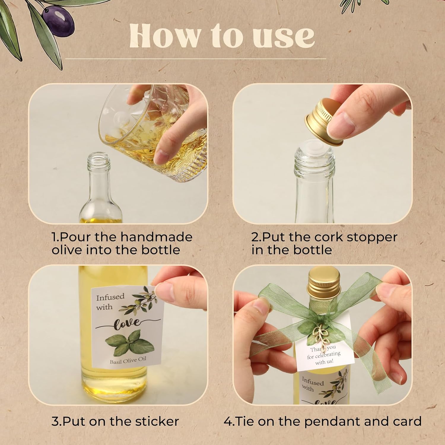 30 Set Mini Olive Oil Bottles Favors 3.4oz with Gold Cap