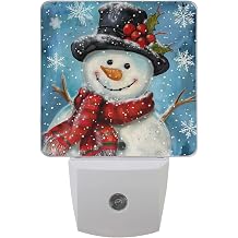 Vdsrup Winter Snowflakes Snowman Night Light Set of 2 Christmas Holly Berry Plug-in LED Nightlights Auto Dusk-to-Dawn Sensor Lamp for Bedroom Bathroom Kitchen Hallway Stairs