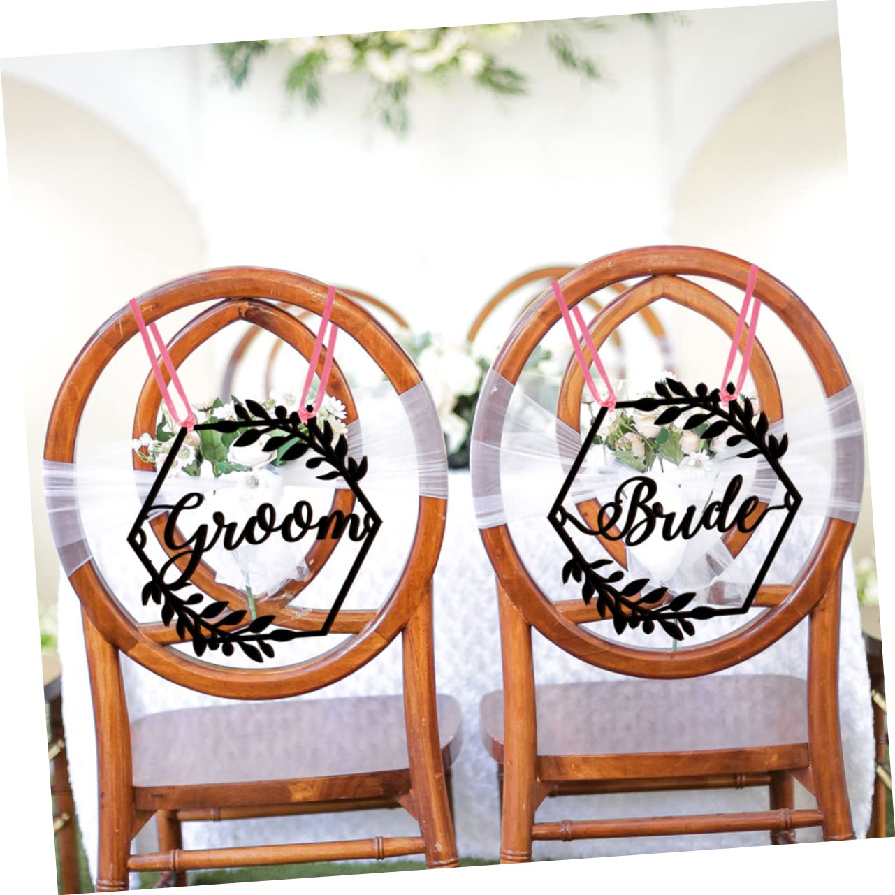 STOBAZA 3sätze Hochzeitsstuhl-schild Für Braut Und Bräutigam Elegante Dekoration Für Verlobungsfeiern Hochzeiten Und Bankette Charmante Holzschilder Mit Schleifen Für Frisch