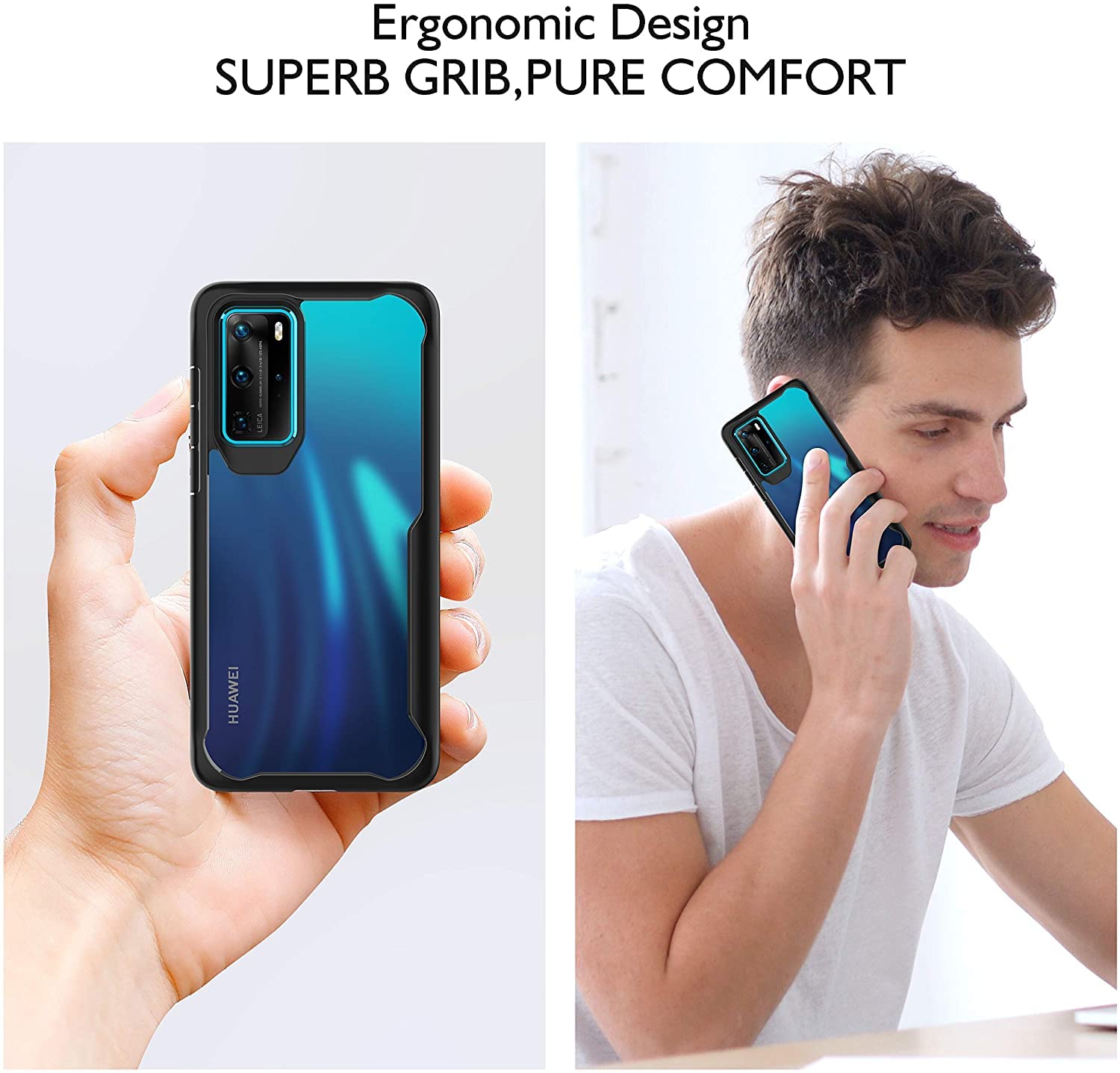 Cover ORETECH Per Huawei P40 Pro | Ibrida Trasparente Con Bordo Nero | Silicone TPU E PC Antiurto | Sottile - 2