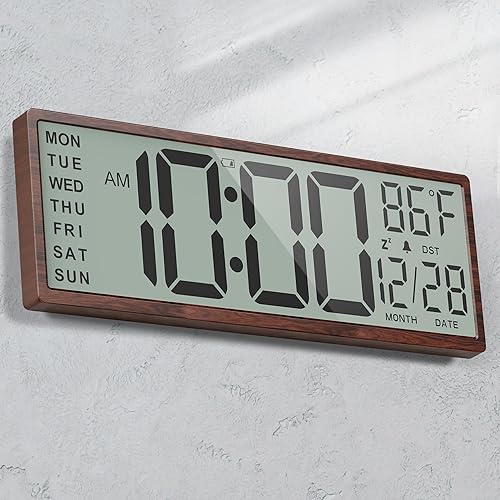 Maxstar 15'' große Digitale Wanduhr, großes LCD-Display mit Jumbo-Zahlen, batteriebetrieben,