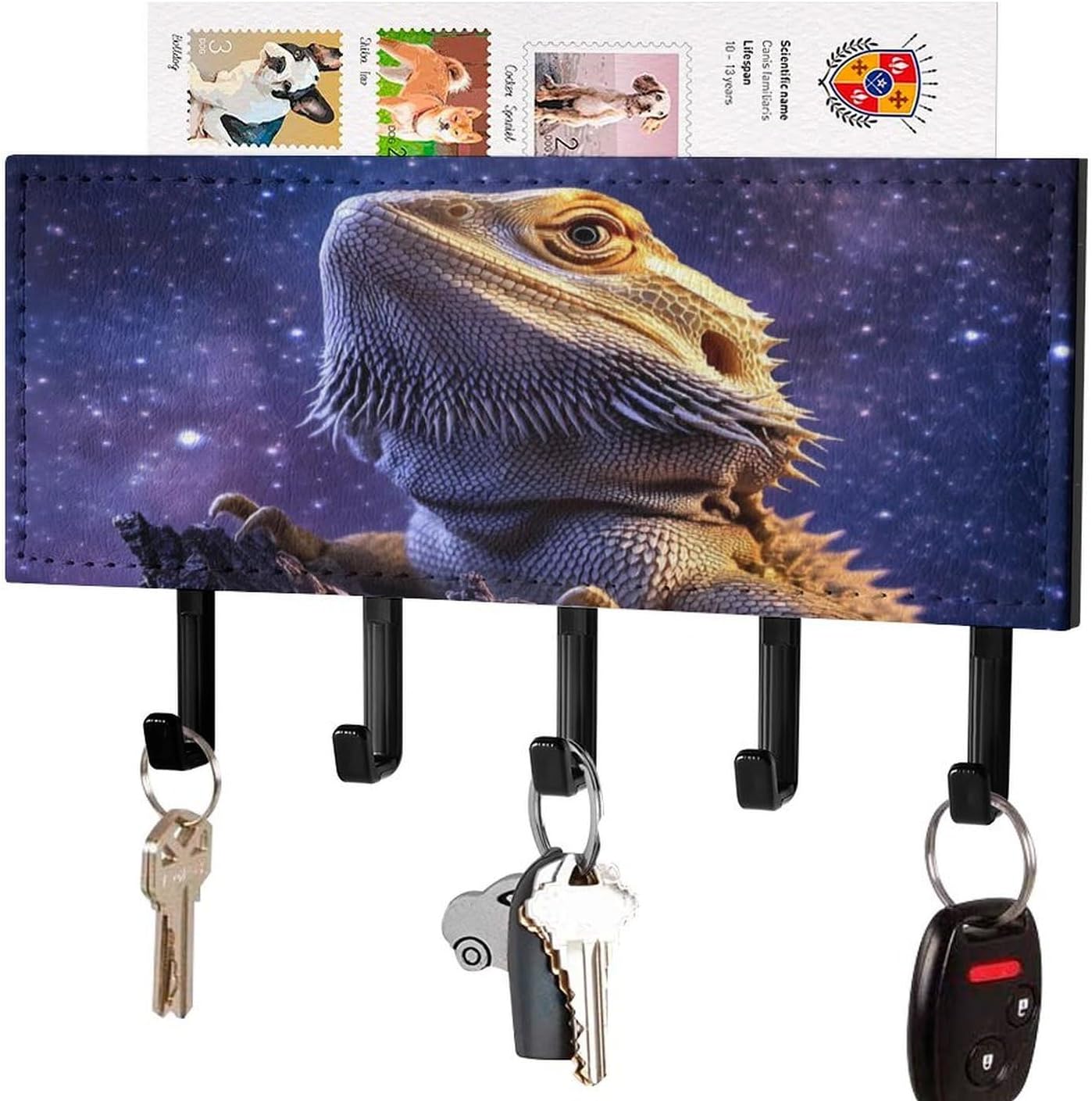 Bearded Dragon Key Holder Wall Mount PU Leather Key Rack Key Hanger Mail Organizer Bathroom Kitchen