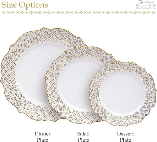 Miniatura 6 de SILVER SPOONS Platos desechables de postre de lujo (10 unidades), platos de plástico resistentes, suministros de fiesta dorados para baby showers,