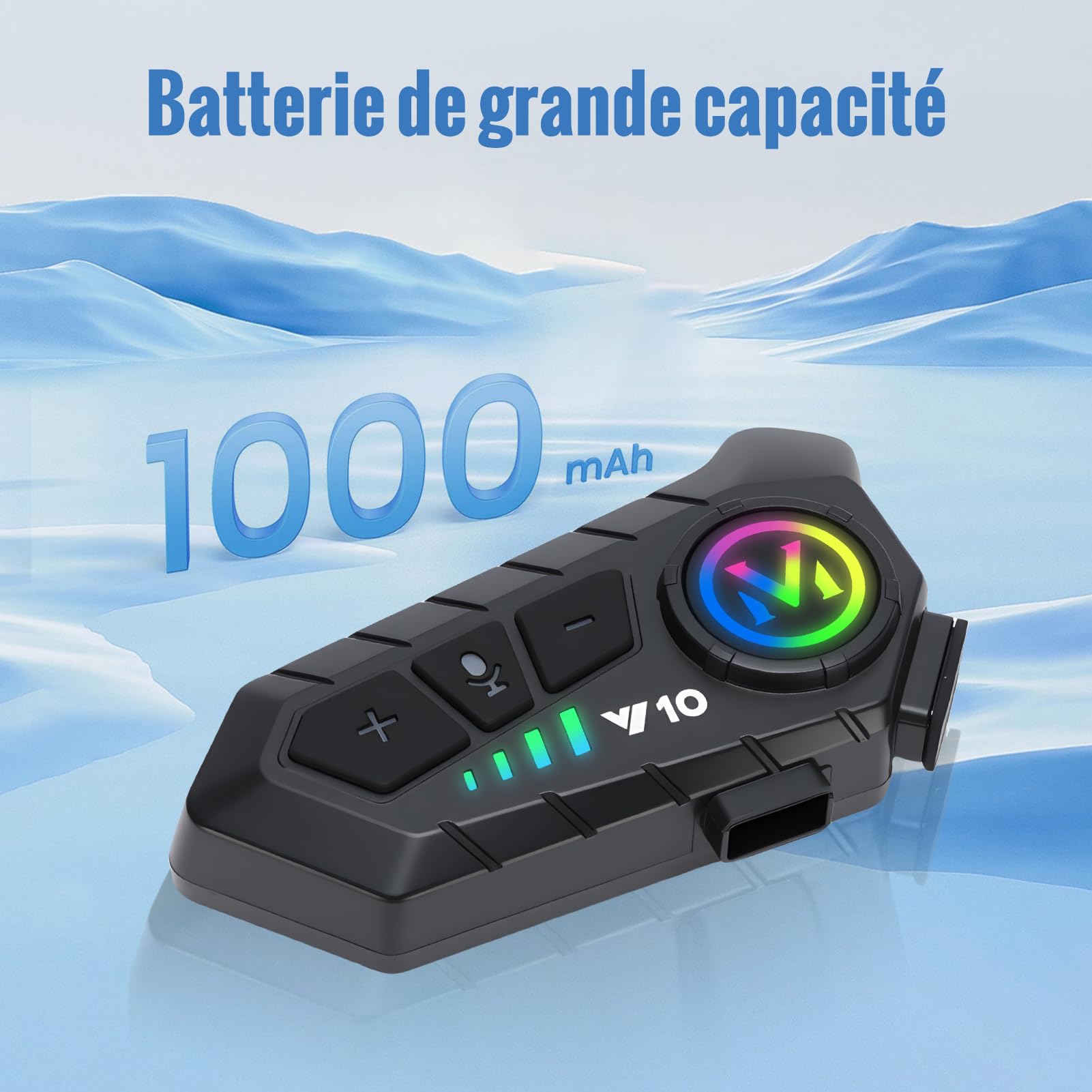 5.3 Écouteurs Casque Intercom de Moto, Kit Bluetooth Main Libre Moto sans Fil, Port Charge Type C, Réponse Automatique et Annulation Double Bruit