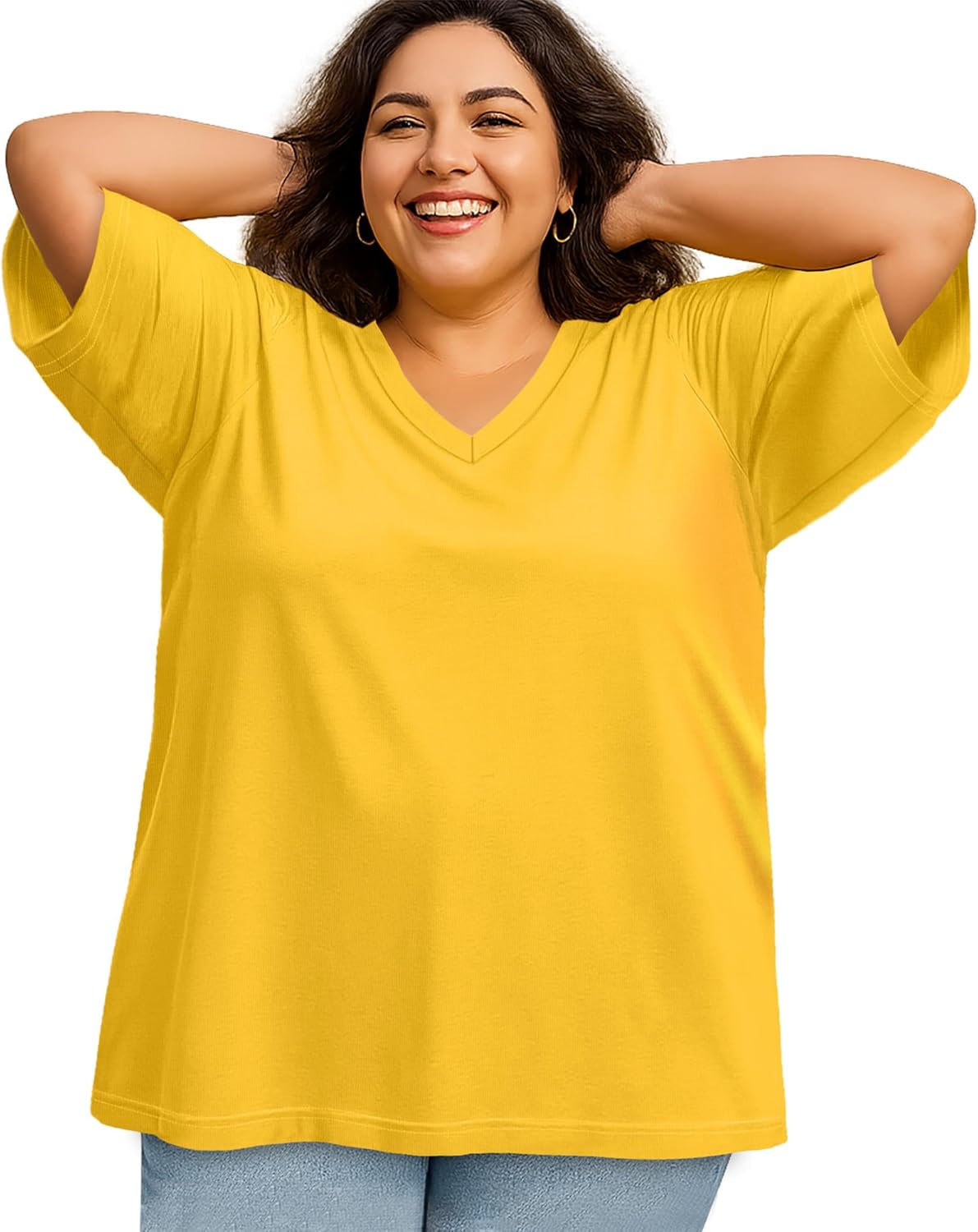 rosemia Plus Size Tops for Women Oversized Casual Tops V Neck Short Sleeves Basic Tees - Image 6