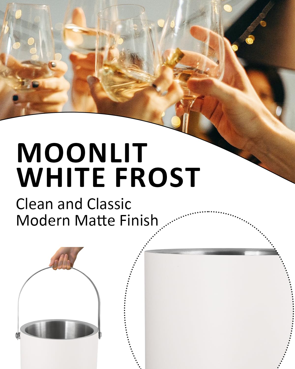 Bakpoco Cubitera de hielo aislada con tapa de silicona, cuchara, pinzas y colador, cubos de hielo de doble pared de acero inoxidable 3L para fiestas y cócteles, cubo de hielo champán con tapa para