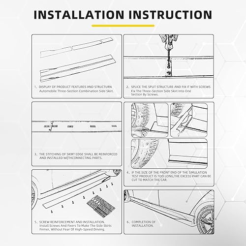 Miniatura 5 de Kit de cuerpo universal de falda lateral inferior de extensión de panel basculante 2M78.7 pulgadas, negro (2.2M, negro y rojo)