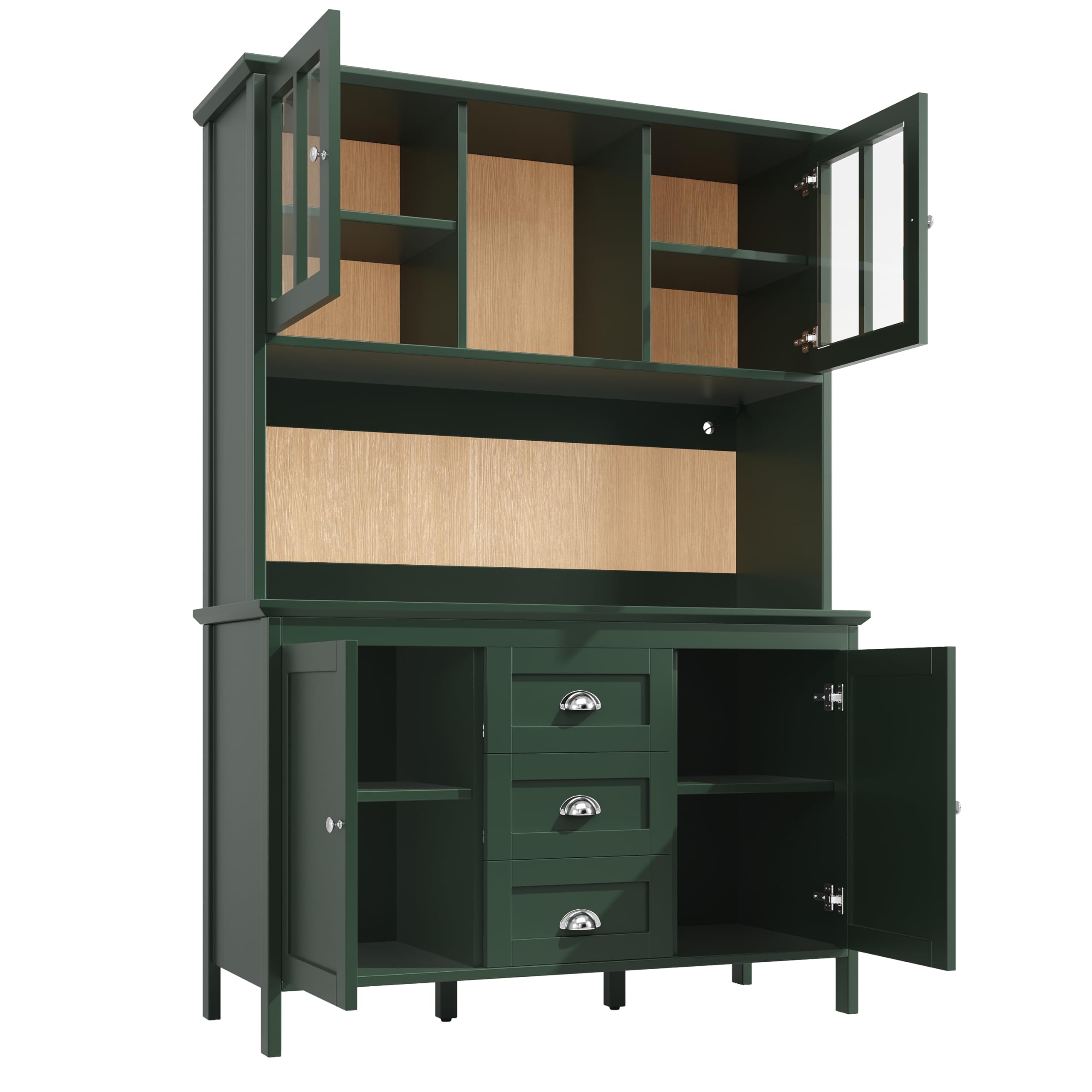Kebnor hohe Küchenschränke, Sideboards, Küchenschränke mit braunen Glastüren und LED-Beleuchtung, grün (120 x 40 x 179 cm)