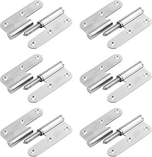 6 Pack 3-1/2 x 2-1/2 inches Door Hinges H-Shaped Lift Off Hinge, 201 Stainless Steel Left and Right Hinges, Detachable Door Hinge, Thickness 2.4mm, Load 66 lb/Pair