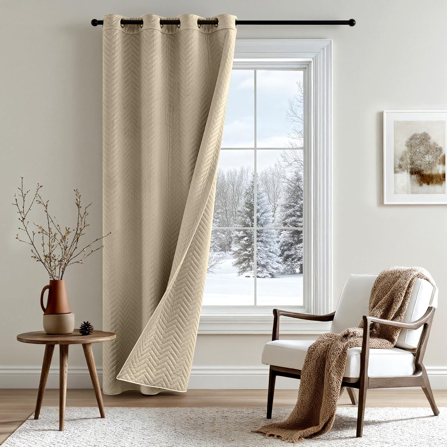 MIULEE Thermovorhang beidseitiger Samt gesteppt Hellbeige, 132x225 cm 1er | Beidseitiger Samt: Vorder- und Rückseite aus weichem Samt; das gesteppte Futter hält Kälte draußen und Wärme im Raum.