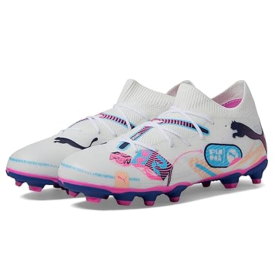 PUMA Kids Future Match Volume Up Firm Artificial Ground (Little Kid/Big Kid) Kids Shoes Puma White/Luminous Blue/Poison Pink/Fizzy Melon