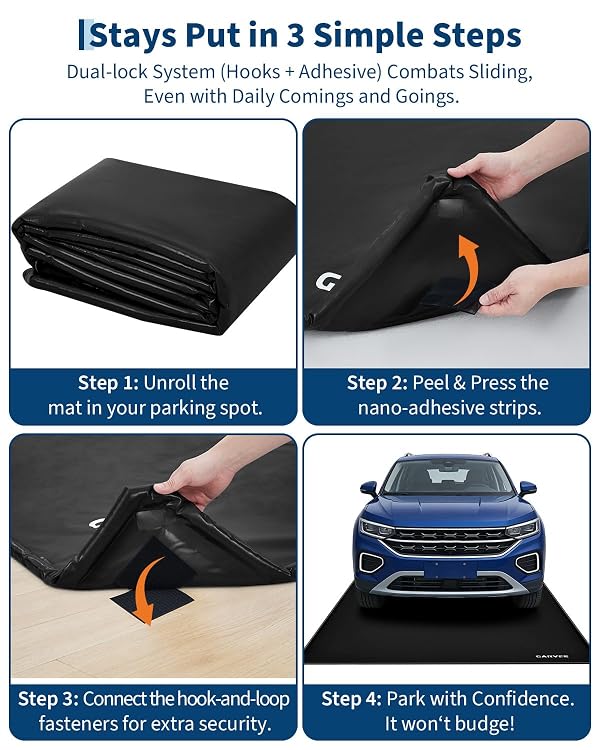 Garage Mat with Raised Edge, 1000D PVC Non-Slip Floor Protector for Cars Trucks SUVs, Snow Melt Containment Tray for Winter, Comes with Squeegee & 8 Attachment Straps, 4 Size Options (7.9x16 to 8.6x22 by EliteEdge - Image 4