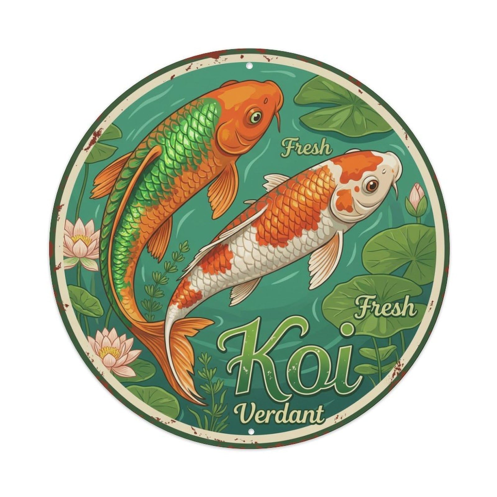 Tgrcjimh Style Metal Tin Sign Koi Fish Fresh Lush Green Japan Vintage