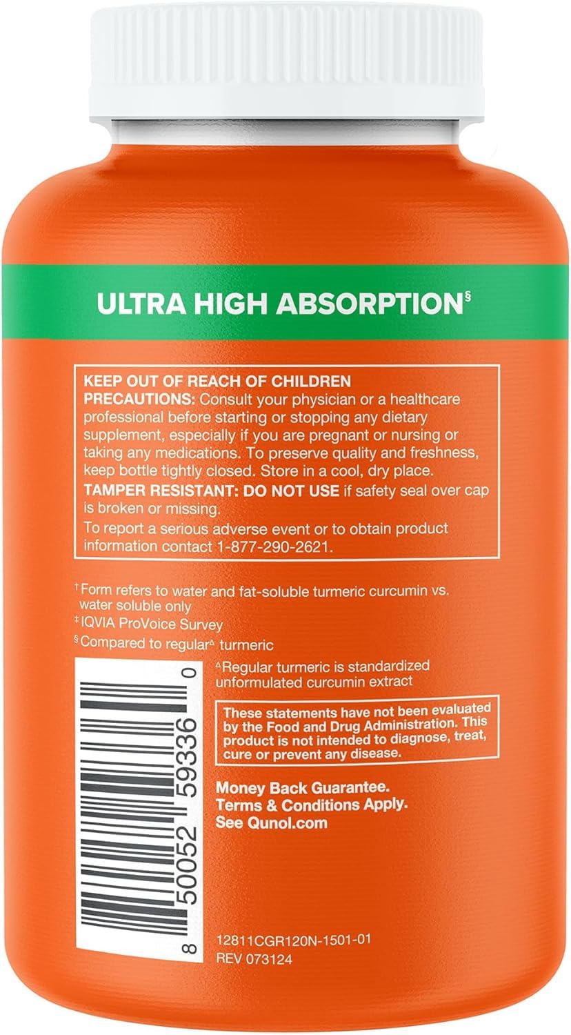 Qunol Turmeric Curcumin 1000mg and Ginger, Ultra High Absorption, 120 Count — Amazon image 8