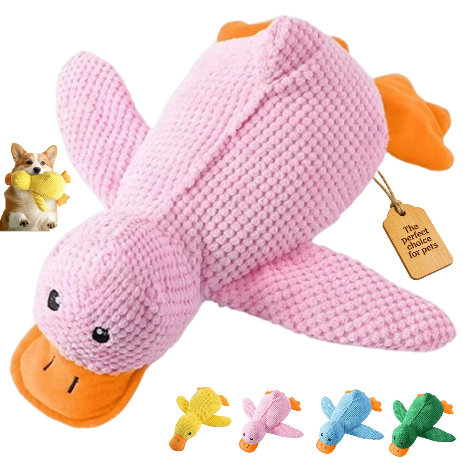 2026 New Calming Duck Toy for Dogs, Interactive Quacking Dog Toy with Quack Sound and Crinkle, Soft Plush Durable, Chew Doll with Squeaker for Pets Indoor and Outdoor (Pink, M: 32 * 28CM)
