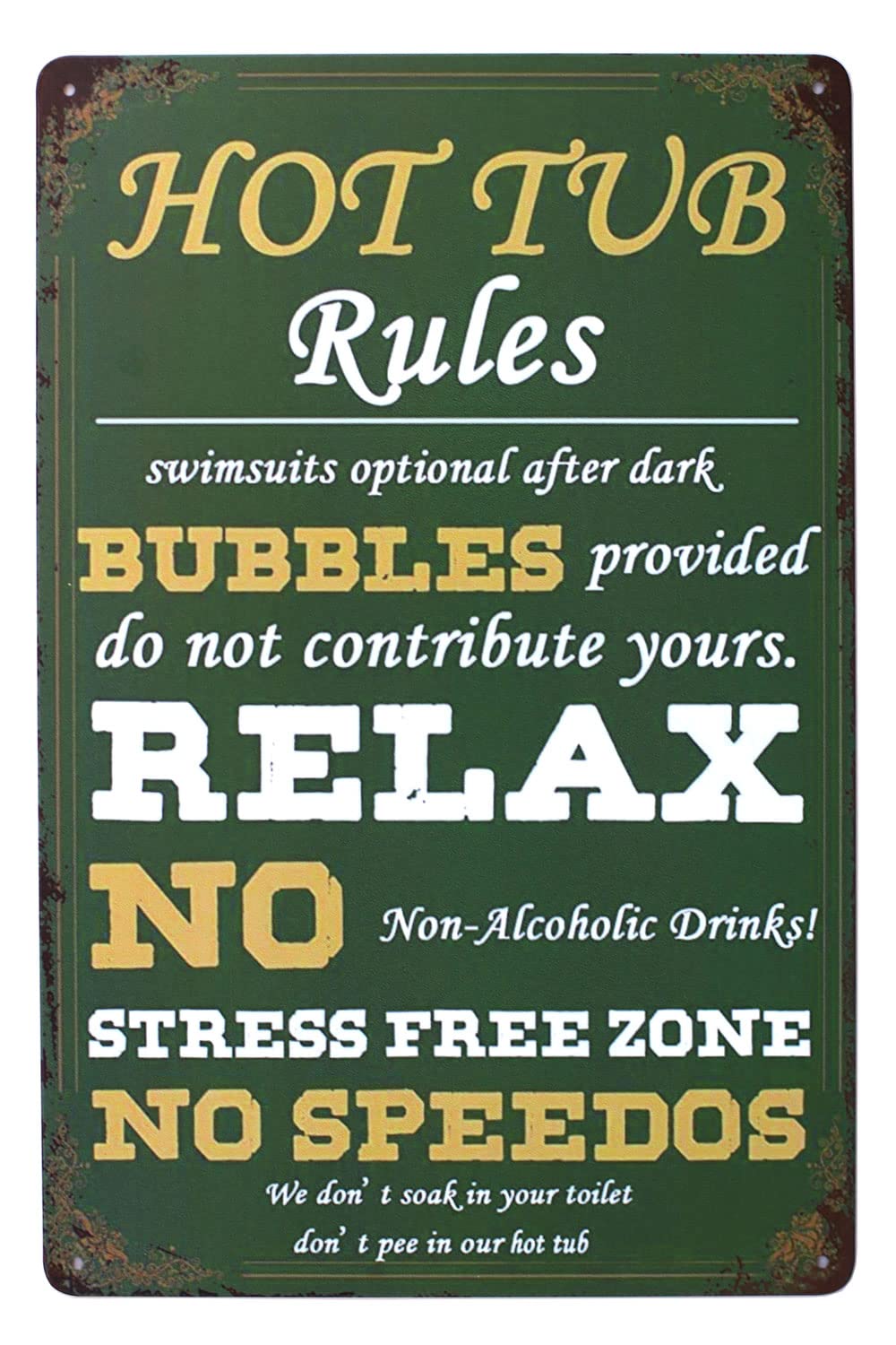Hioni Hot Tub Rules Relax, Metal Tin Sign, Vintage Plaque Wall Decor