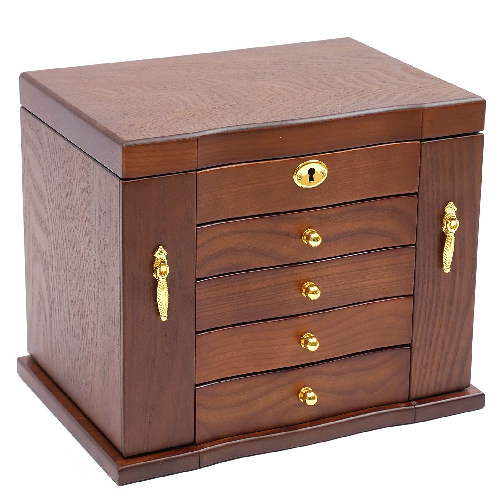 5 Schicht Schmuckkasten Schmuckschatulle Holz Uhrenbox Schmuckkästchen Schmuckkoffer, Schmuck Aufbewahrungsbox Mit Spiegel Und Schloss, Geschenk