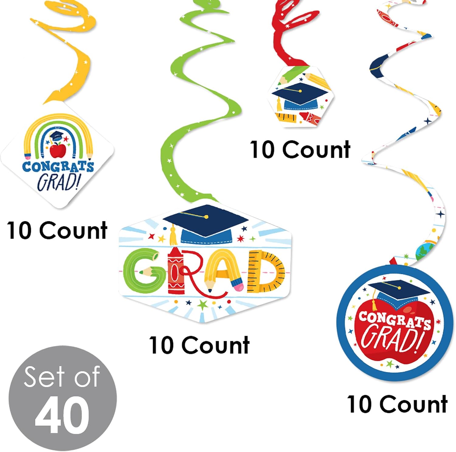 Big Dot of Happiness Elementary Graduation Kids Decorations Hanging Swirls - Set of 40