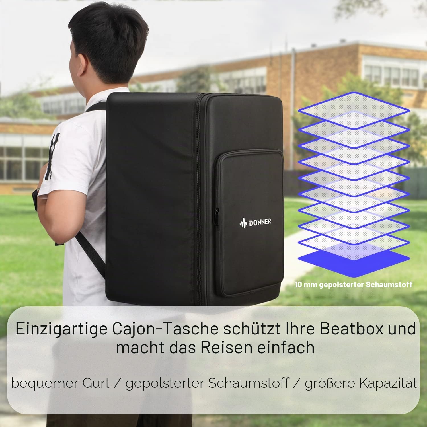 Donner Percussion Cajon Drum Box Full Size DCD-1 mit Tasche