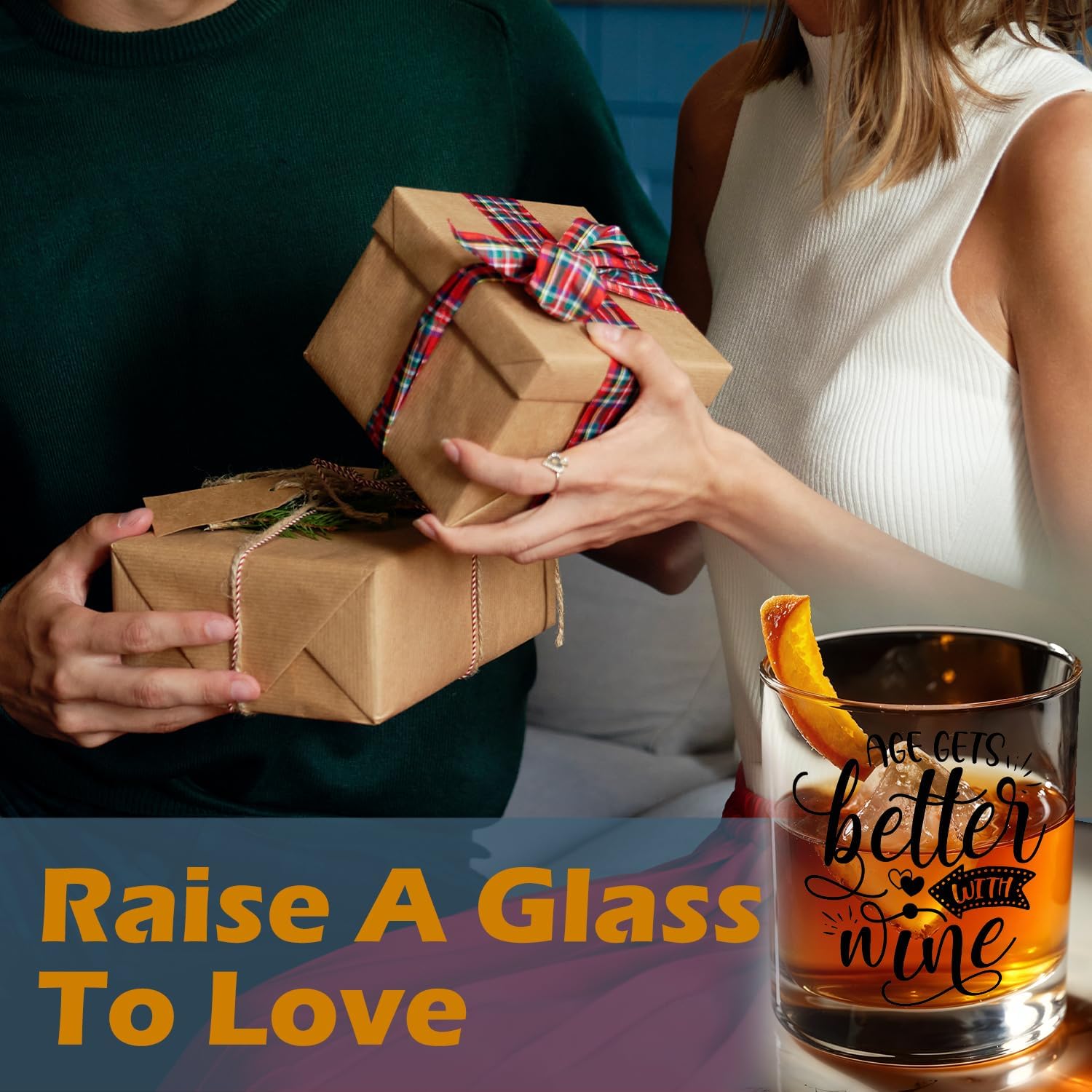 Funny Wine Glasses, Gifts for Wine Lovers Enthusiasts Drinkers, Age Gets Better With Wines Old Fashioned Rocks Glasses for Whiskey Drinking Scotch Bourbon Vodka Liquor, 10 oz